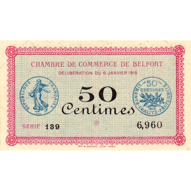 Belfort - Pirot 23-17 - 50 centimes - Série 139 - 06/01/1916 - Etat : SUP