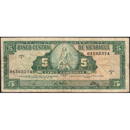 Nicaragua - Pick 116a - 5 córdobas - Série B - 25/05/1968 - Etat : TB