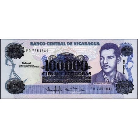 Nicaragua - Pick 159a - 100'000 córdobas - Série FD - 1985 (1989) - Etat : NEUF