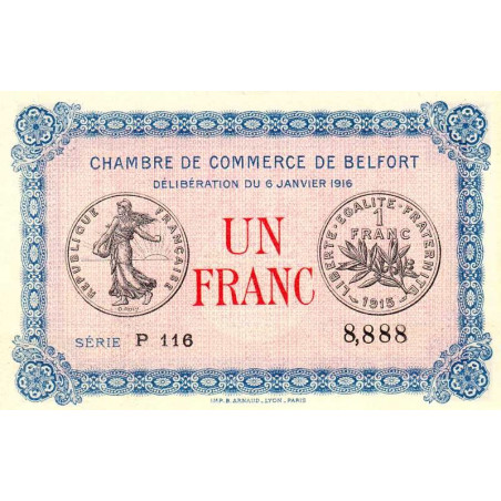 Belfort - Pirot 23-21 - 1 franc - Série P 116 - 06/01/1916 - Etat : NEUF