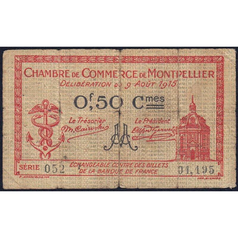 Montpellier - Pirot 85-6 - 50 centimes - Série 052 - 09/08/1915 - Etat : B