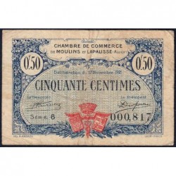 Moulins et Lapalisse - Pirot 86-22 - 50 centimes - Série 6 - 17/11/1921 - Etat : TB-