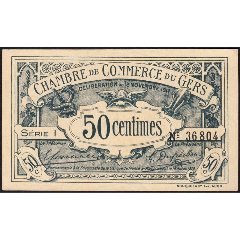 Auch (Gers) - Pirot 15-5 - 50 centimes - Série I - 18/11/1914 - Etat : TTB+