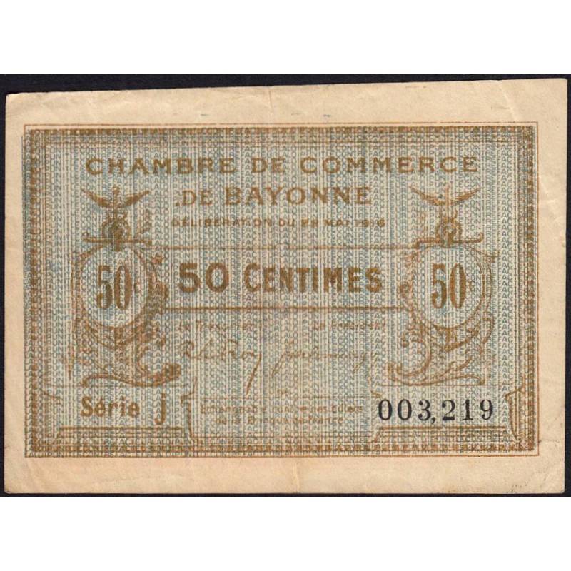 Bayonne - Pirot 21-26 - 50 centimes - Série j - 22/05/1916 - Etat : TB