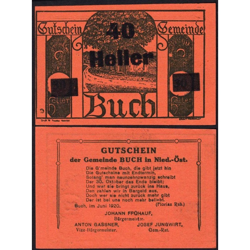 Autriche - Notgeld - Buch - 40 heller - Type III - 06/1920 - Etat : NEUF
