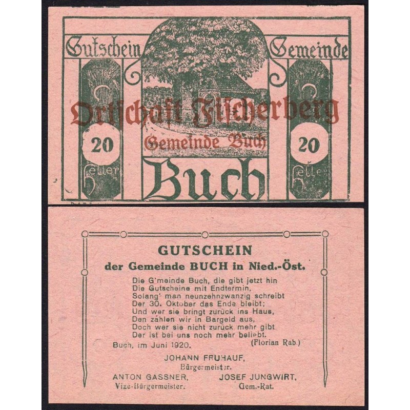 Autriche - Notgeld - Buch - 20 heller - Type X b - 06/1920 - Etat : pr.NEUF
