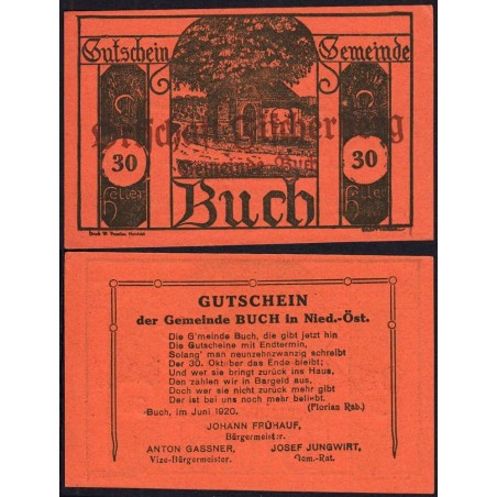 Autriche - Notgeld - Buch - 30 heller - Type X b - 06/1920 - Etat : NEUF