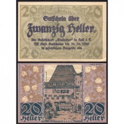 Autriche - Notgeld - Hall-in-Tirol - 20 heller - Type a - 1920 - Etat : SPL+
