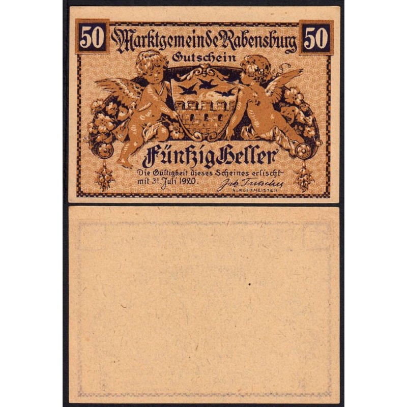 Autriche - Notgeld - Rabensburg - 50 heller - Type I a - 1920 - Etat : SPL+