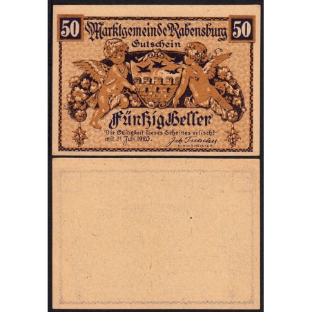 Autriche - Notgeld - Rabensburg - 50 heller - Type I a - 1920 - Etat : SPL+