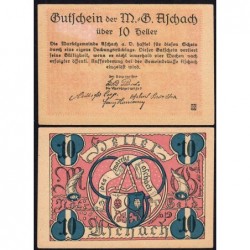 Autriche - Notgeld - Aschach - 10 heller - Type II b - 1920 - Etat : SPL+