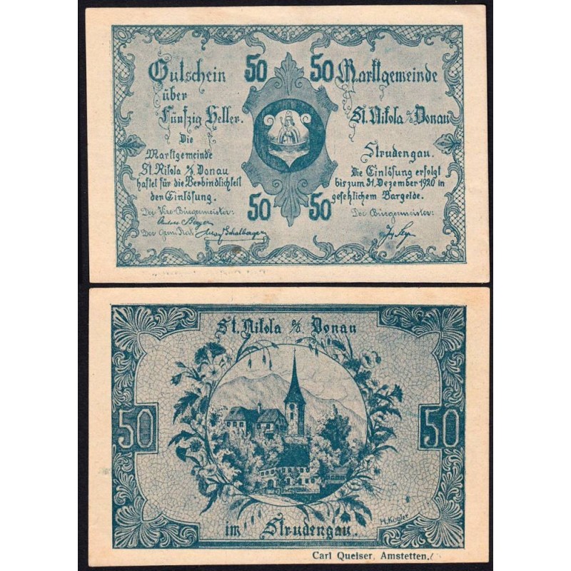 Autriche - Notgeld - St-Nikola-an-der-Donau - 50 heller - Type III a - 1920 - Etat : pr.NEUF