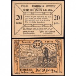 Autriche - Notgeld - St-Peter-in-der-Au - 20 heller - Type I - 1920 - Etat : TTB