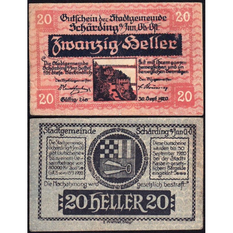 Autriche - Notgeld - Schärding - 20 heller - Type I a - 13/03/1920 - Etat : TTB