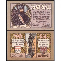 Autriche - Notgeld - Schwaz-in-Tirol - 50 heller - Type b - 1920 - Etat : NEUF