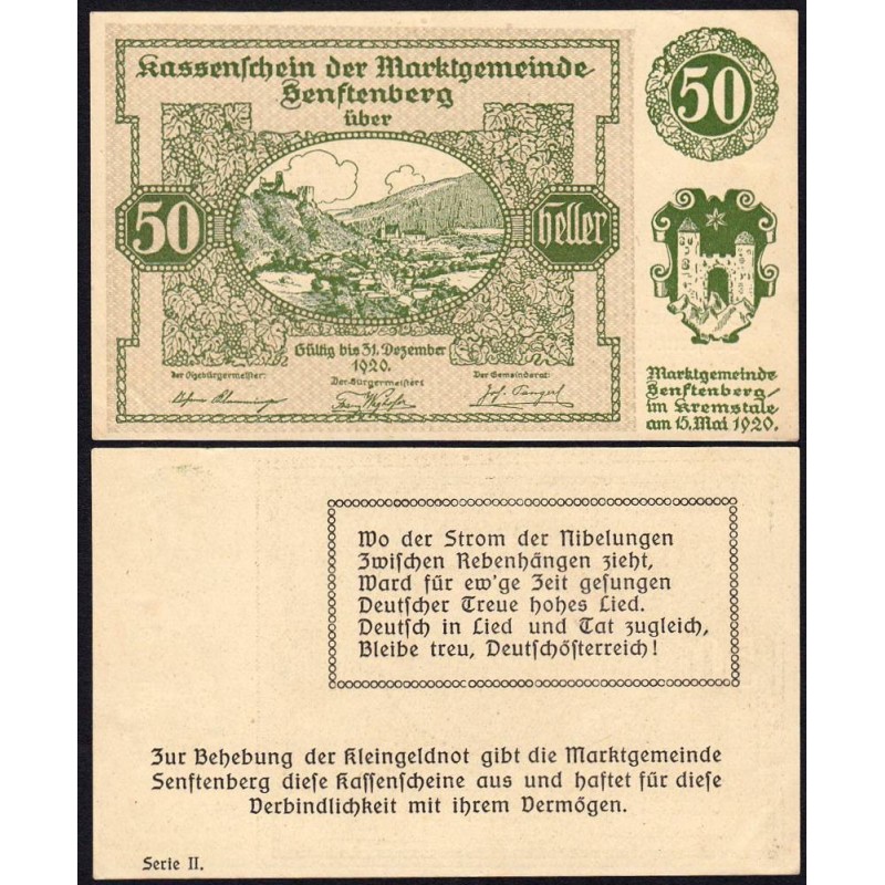 Autriche - Notgeld - Senftenberg - 50 heller - Type I c - 15/05/1920 - Etat : SPL