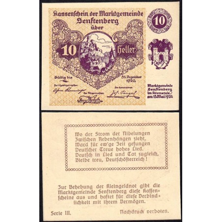 Autriche - Notgeld - Senftenberg - 10 heller - Type I d - 15/05/1920 - Etat : NEUF