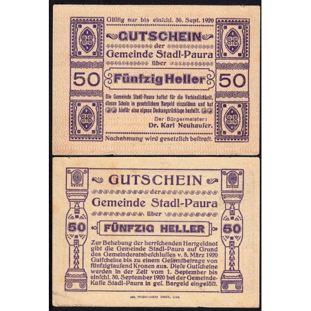 Autriche - Notgeld - Stadl-Paura - 50 heller - Type I a - 05/03/1920 - Etat : SUP+