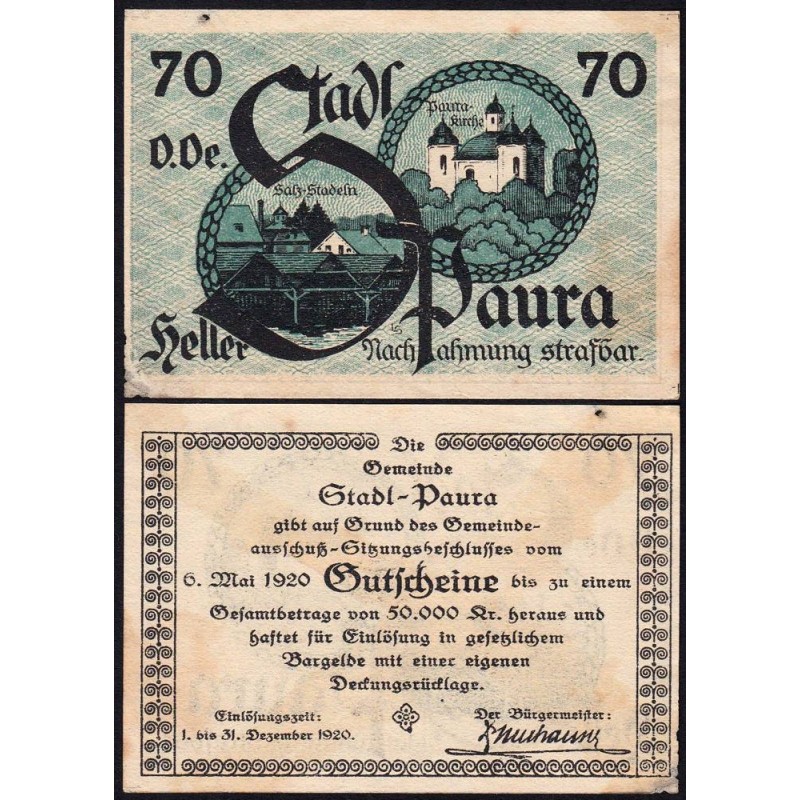 Autriche - Notgeld - Stadl-Paura - 70 heller - Type II a - 06/05/1920 - Etat : TTB+