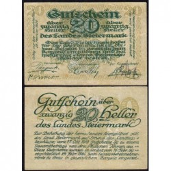 Autriche - Notgeld - Steiermark - 20 heller - 17/10/1919 - Etat : TTB