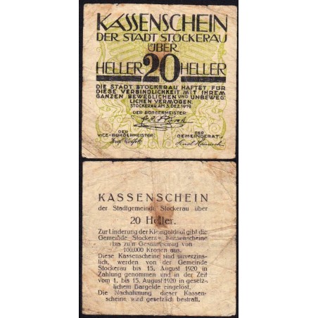 Autriche - Notgeld - Stockerau - 20 heller - 03/12/1919 - Etat : TB