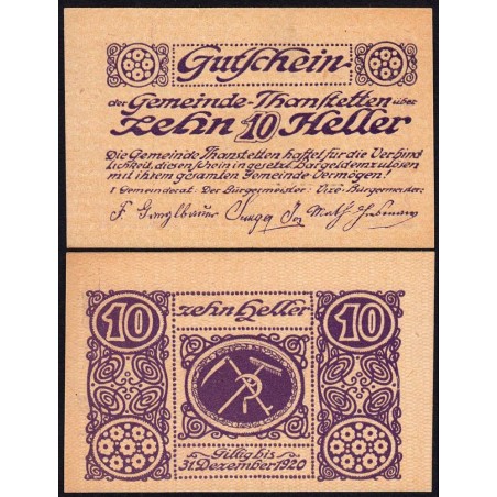 Autriche - Notgeld - Thanstetten - 10 heller - Type b - 1920 - Etat : NEUF