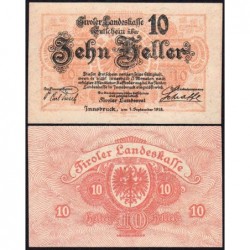 Autriche - Notgeld - Tiroler-Landeskasse - 10 heller - Type I a - 01/09/1919 - Etat : SPL