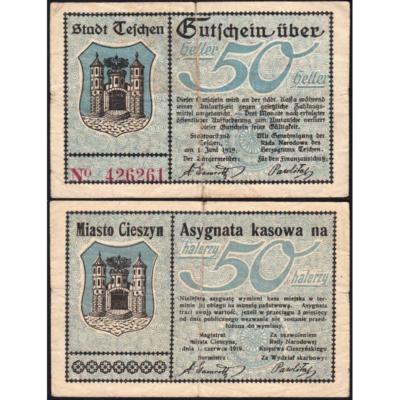 Pologne - Notgeld - Teschen (Cieszyn) - 50 heller - 01/06/1919 - Etat : TB