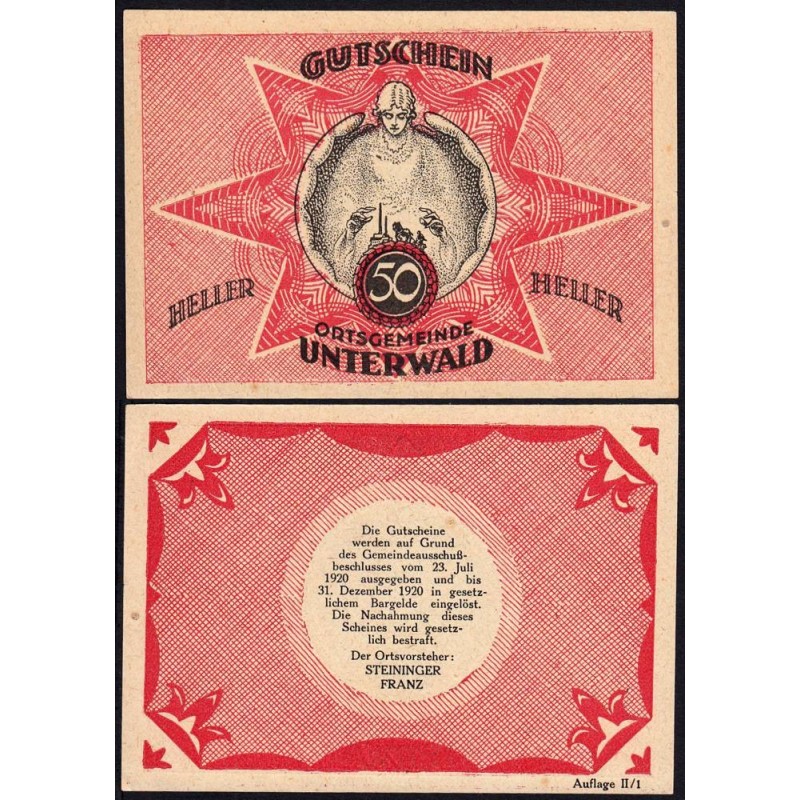 Autriche - Notgeld - Unterwald - 50 heller - Type II a - 23/07/1920 - Etat : pr.NEUF