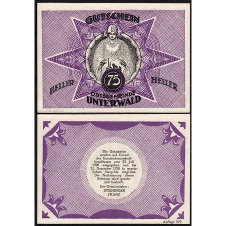 Autriche - Notgeld - Unterwald - 75 heller - Type II b - 23/07/1920 - Etat : pr.NEUF