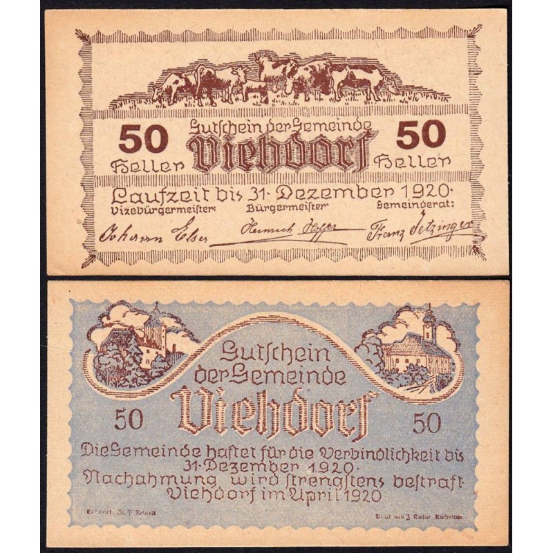 Autriche - Notgeld - Viehdorf - 50 heller - Type I e - 04/1920 - Etat : NEUF