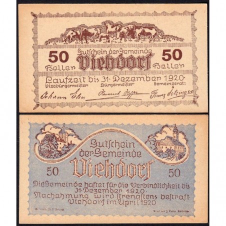 Autriche - Notgeld - Viehdorf - 50 heller - Type I e - 04/1920 - Etat : NEUF