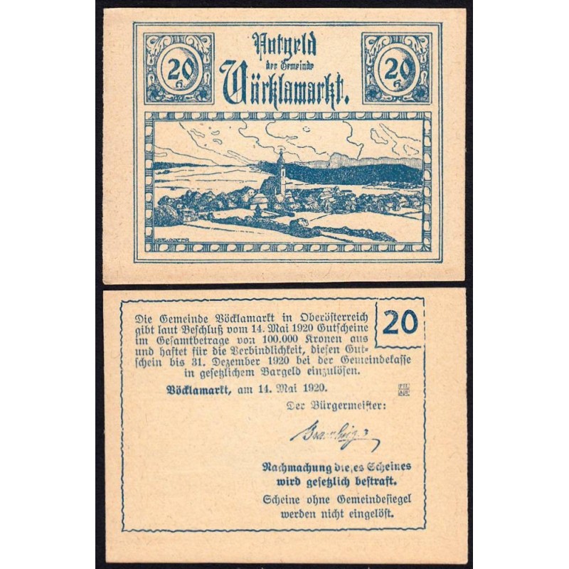 Autriche - Notgeld - Vöcklamarkt - 20 heller - Type II a - 14/05/1920 - Etat : pr.NEUF