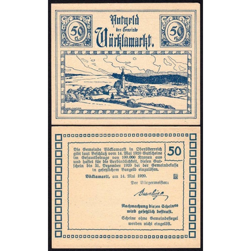 Autriche - Notgeld - Vöcklamarkt - 50 heller - Type II c - 14/05/1920 - Etat : NEUF