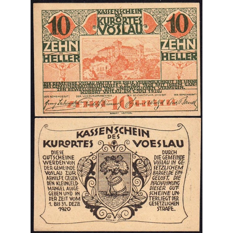 Autriche - Notgeld - Vöslau - 10 heller - Type II a - 01/07/1920 - Etat : NEUF