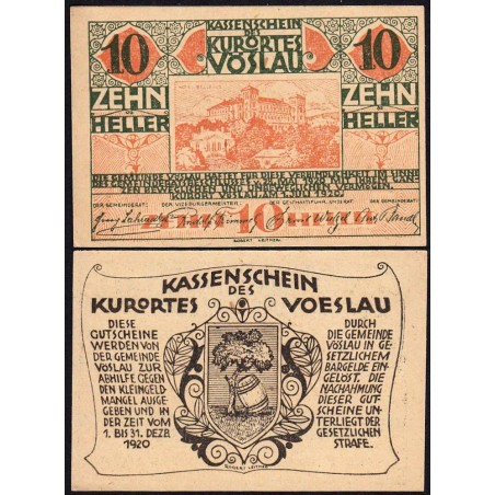 Autriche - Notgeld - Vöslau - 10 heller - Type II a - 01/07/1920 - Etat : NEUF