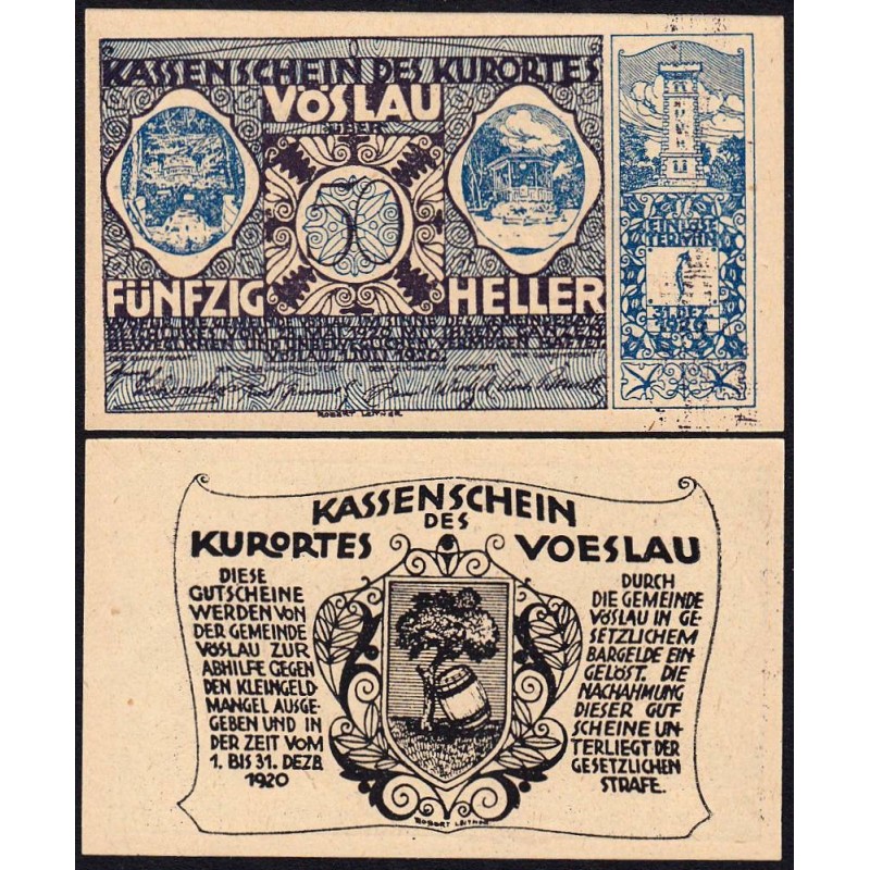 Autriche - Notgeld - Vöslau - 50 heller - Type II a - 01/07/1920 - Etat : SPL+