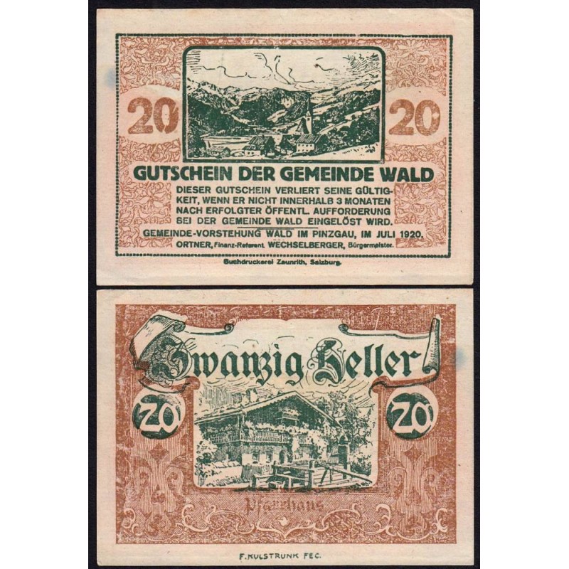 Autriche - Notgeld - Wald-im-Pinzgau - 20 heller - Type I a - 01/071920 - Etat : SUP