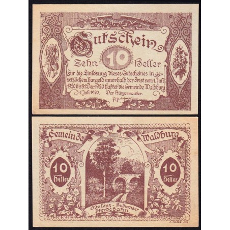 Autriche - Notgeld - Waldburg - 10 heller - Type a - 01/07/1920 - Etat : pr.NEUF