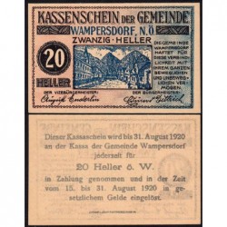 Autriche - Notgeld - Wampersdorf - 20 heller - Type a - 1920 - Etat : NEUF