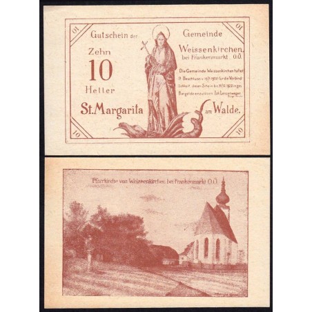 Autriche - Notgeld - Weissenkirchen-bei-Frankenmarkt - 10 heller - Type a - 19/05/1920 - Etat : pr.NEUF