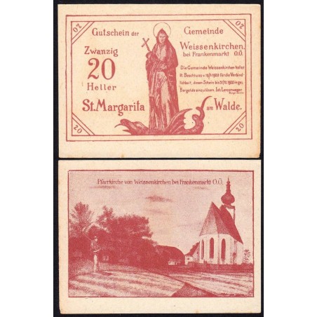 Autriche - Notgeld - Weissenkirchen-bei-Frankenmarkt - 20 heller - Type d - 19/05/1920 - Etat : SPL+