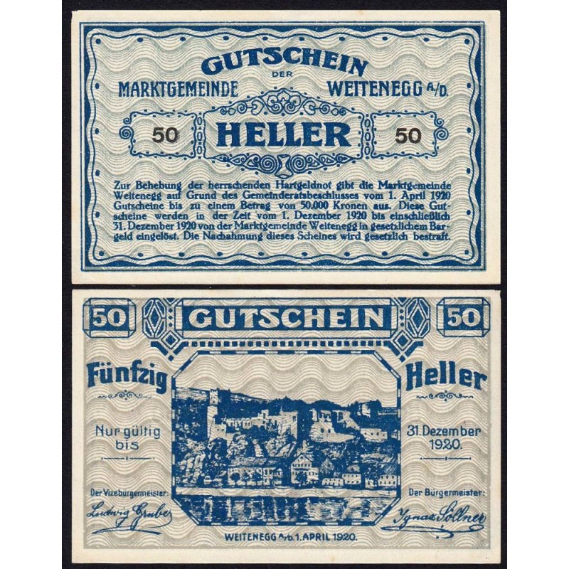 Autriche - Notgeld - Weitenegg - 50 heller - Type a - 01/04/1920 - Etat : SPL