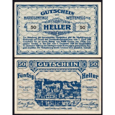 Autriche - Notgeld - Weitenegg - 50 heller - Type a - 01/04/1920 - Etat : SPL