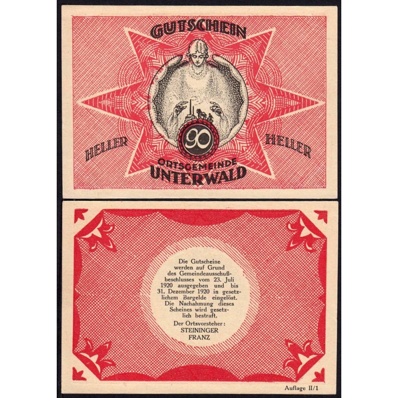 Autriche - Notgeld - Unterwald - 90 heller - Type II a - 23/07/1920 - Etat : pr.NEUF