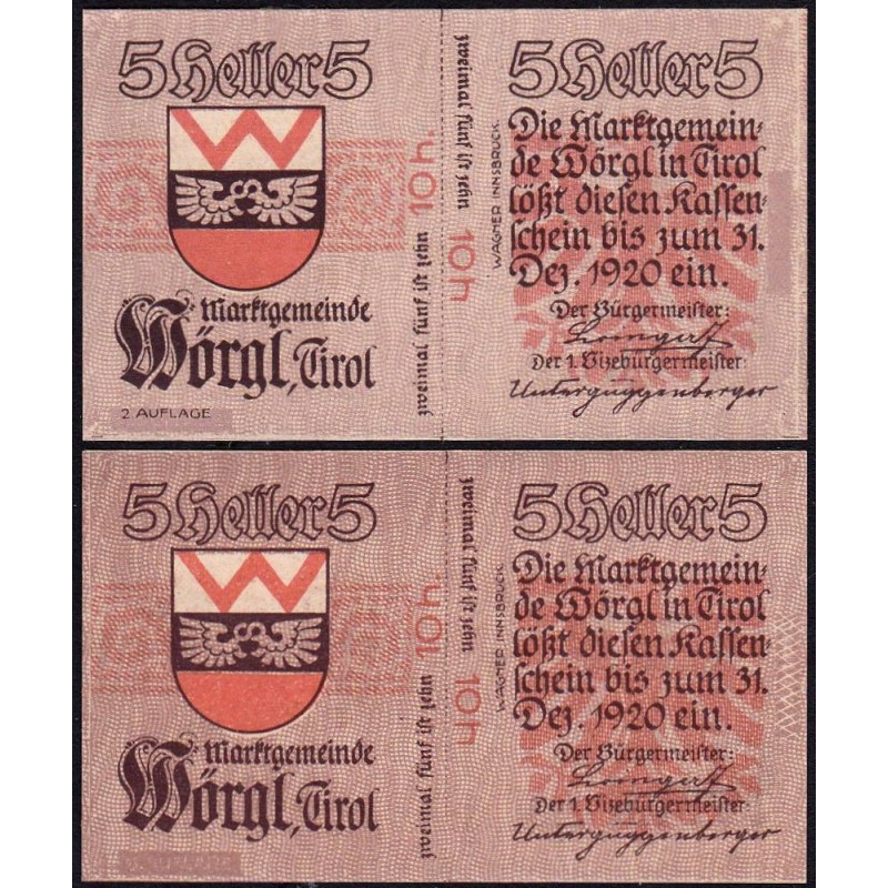 Autriche - Notgeld - Wörgl - 10 heller - Type I b - 1920 - Etat : NEUF