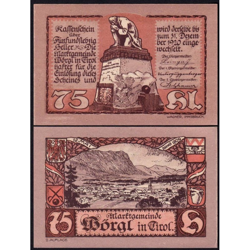 Autriche - Notgeld - Wörgl - 75 heller - Type I b - 1920 - Etat : pr.NEUF