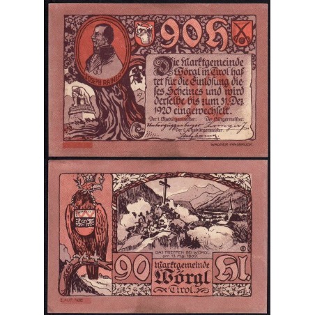 Autriche - Notgeld - Wörgl - 90 heller - Type I b - 1920 - Etat : SUP+