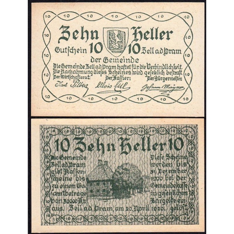 Autriche - Notgeld - Zell-an-der-Pram - 10 heller - Type a - 20/04/1920 - Etat : NEUF