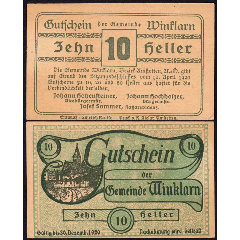 Autriche - Notgeld - Winklarn - 10 heller - Type I a - 12/04/1920 - Etat : pr.NEUF